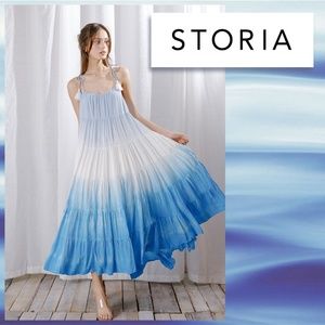 NWT STORIA Blue Gradient Tie-Dyed Tiered Maxi Dress